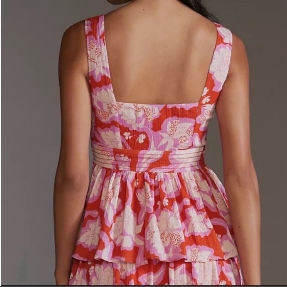 Anthropologie Vineet Bahl Red Floral Tiered Ruffle Cutout Maxi Dress 14 NWT - Picture 3 of 10